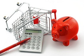 sparschwein mit einkaufswagen