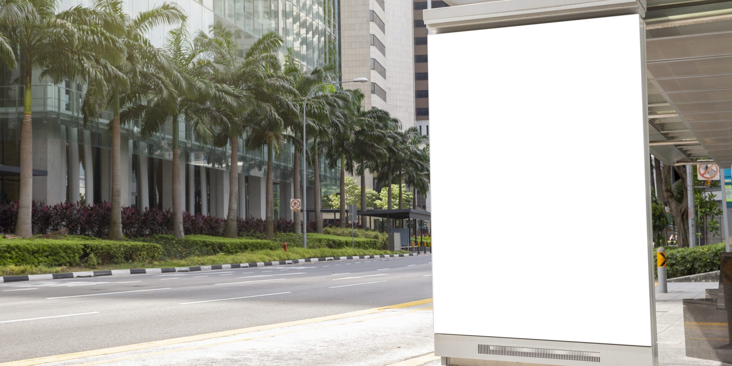 Digital Media blank advertising billboard in the bus stop, blank