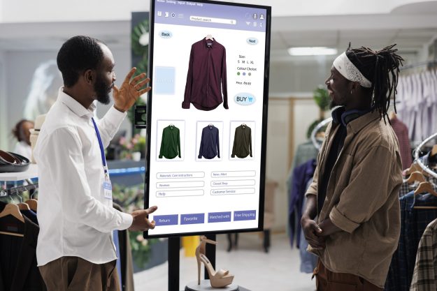People look at clothing kiosk service